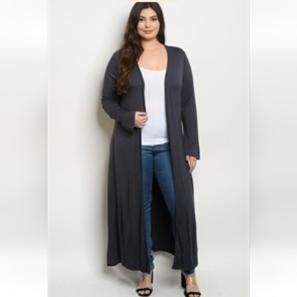 Annabelle Plus Size‎ Charcoal Longline Cardigan Duster Open Front Sweater XL–3X